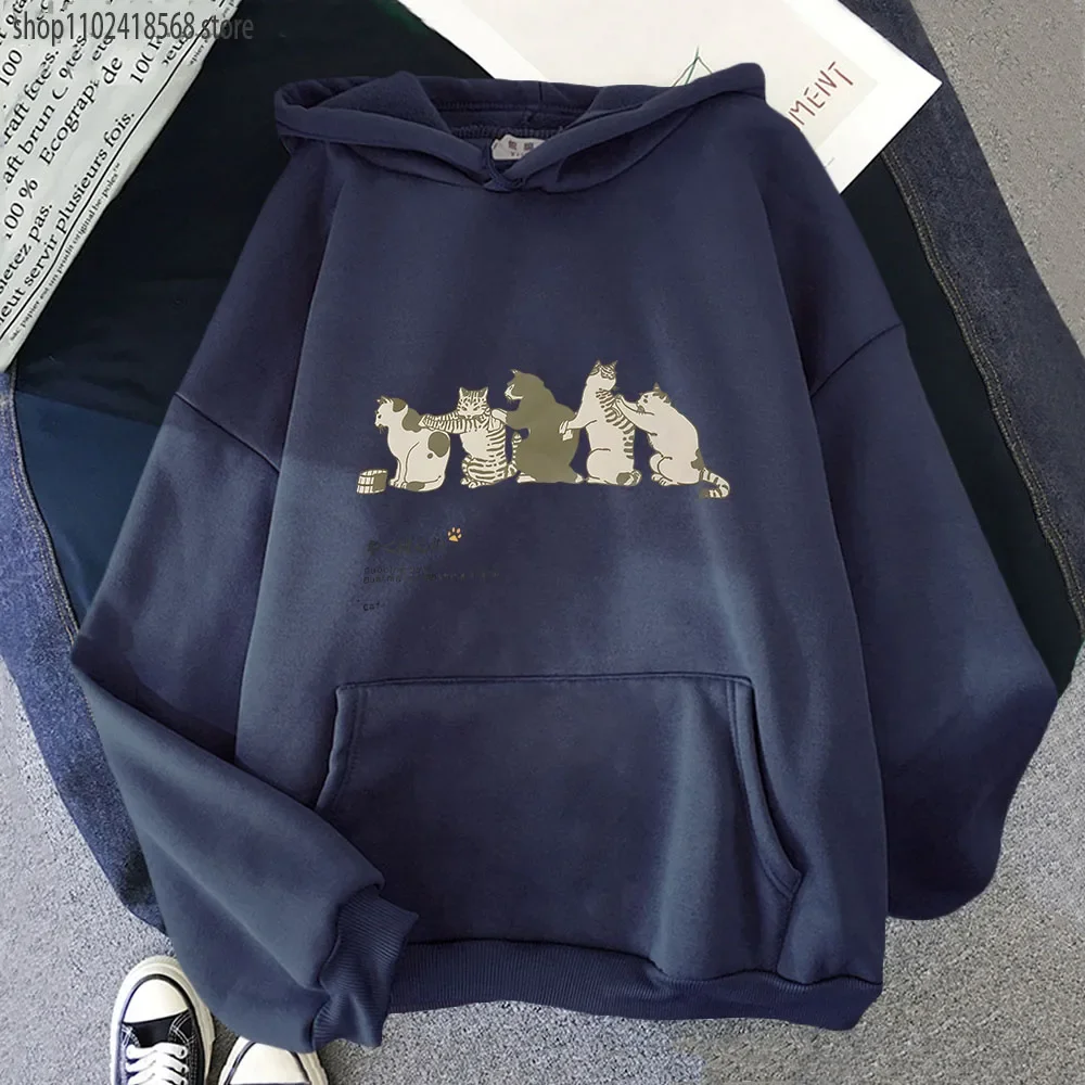 RETRO JAPANESE CAT BATH Hoodie Cute Cats Pritned Sweatshirt Cartoons Men Long Sleeve Casual Women Clothing Fleece Kpop Clothes