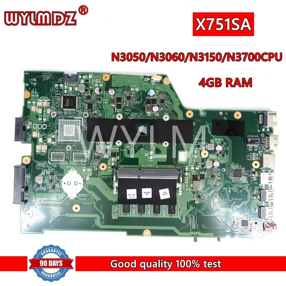 X751SA With N3050/N3060/N3150/N3700CPU 4G RAM Laptop Motherboard For Asus X751S X751SJ X751SV X751SA   Mainboard Test OK