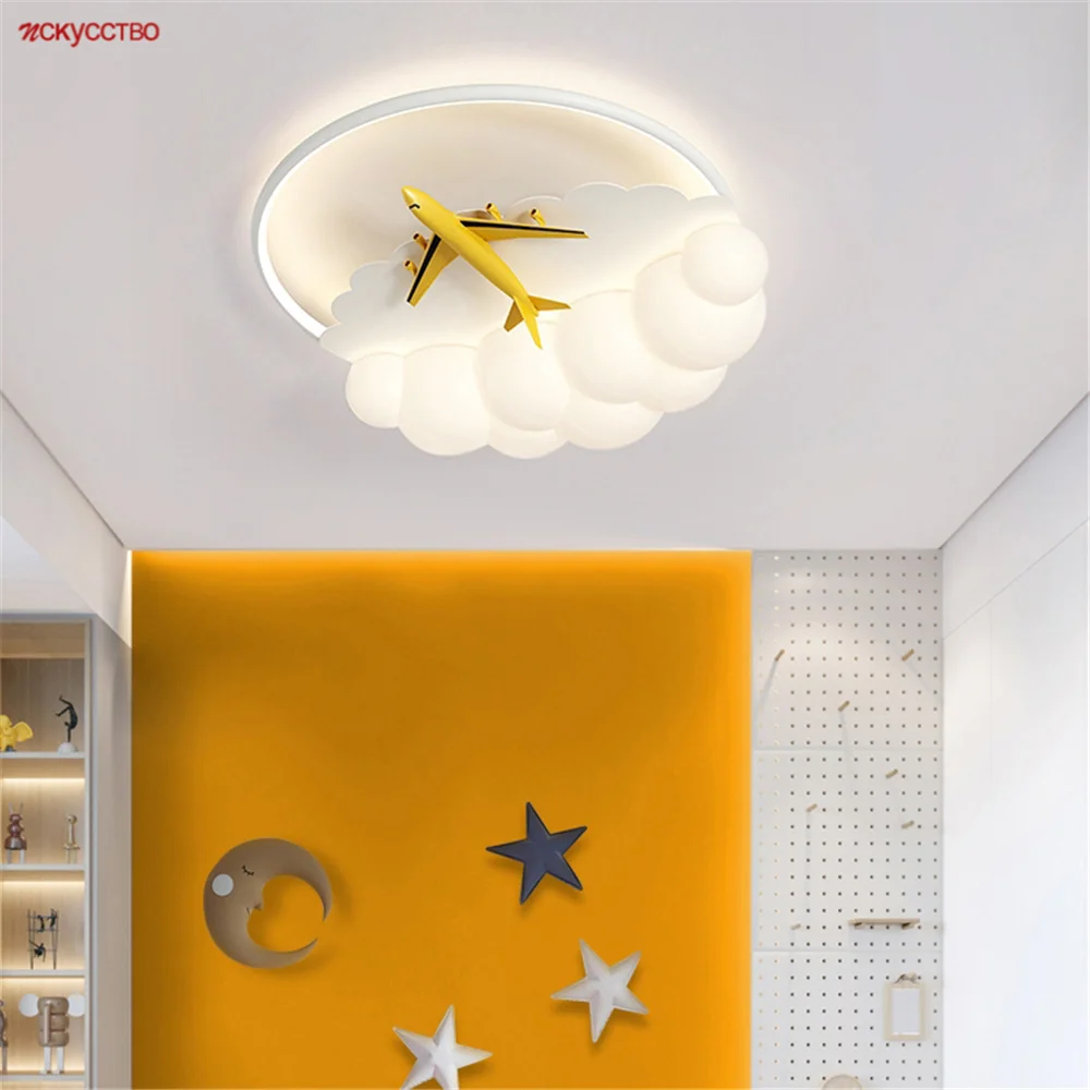 Children Creative Aircraft Acrylic Clouds Led Ceiling Lamp Changeable For Living Room Bedroom Study Remote Art Lighting Fixtures