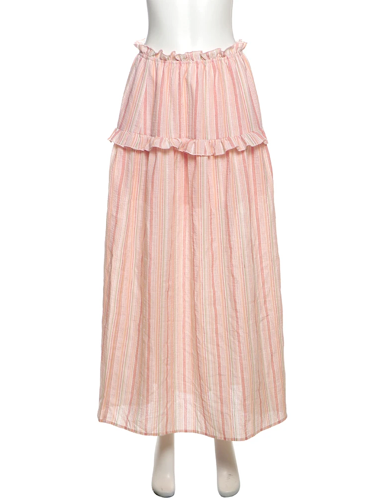 Conjunto de 2 piezas con estampado de rayas extrañas para mujer Y2K, manga de Puff, Top corto Irregular + bordes, faldas de verano, ropa de calle, traje a juego