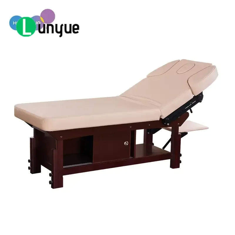 Traditional Wooden Massage Bed with Drawers Luxury Thai Spa Bed for Cupping Adjustable Armrests with Phone Rack Home