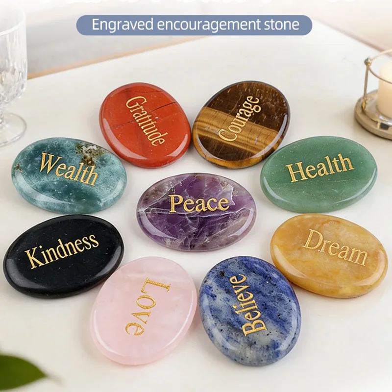 Natural Engraved Inspirational Word Worry Stones for Anxiety Encouragement Motivational Palm Pocket Stone Healing Crystals Gifts