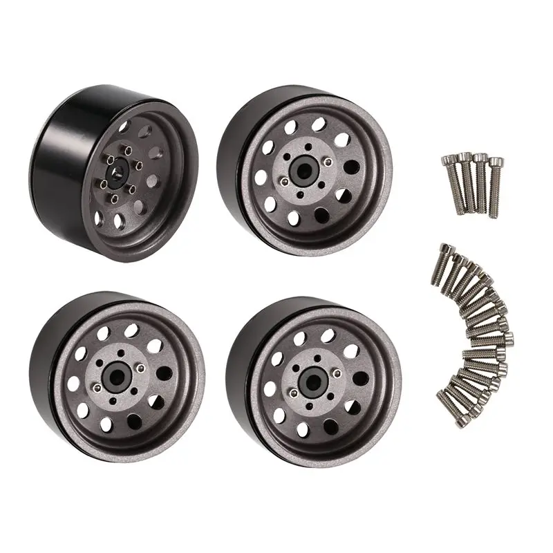ABXE-4Pcs RC Crawler Zinc Alloy 10 Small Round Hole 1.9 Inch Beadlock Wheel Rim For 1/10 RC Crawler Accessories DRM130T