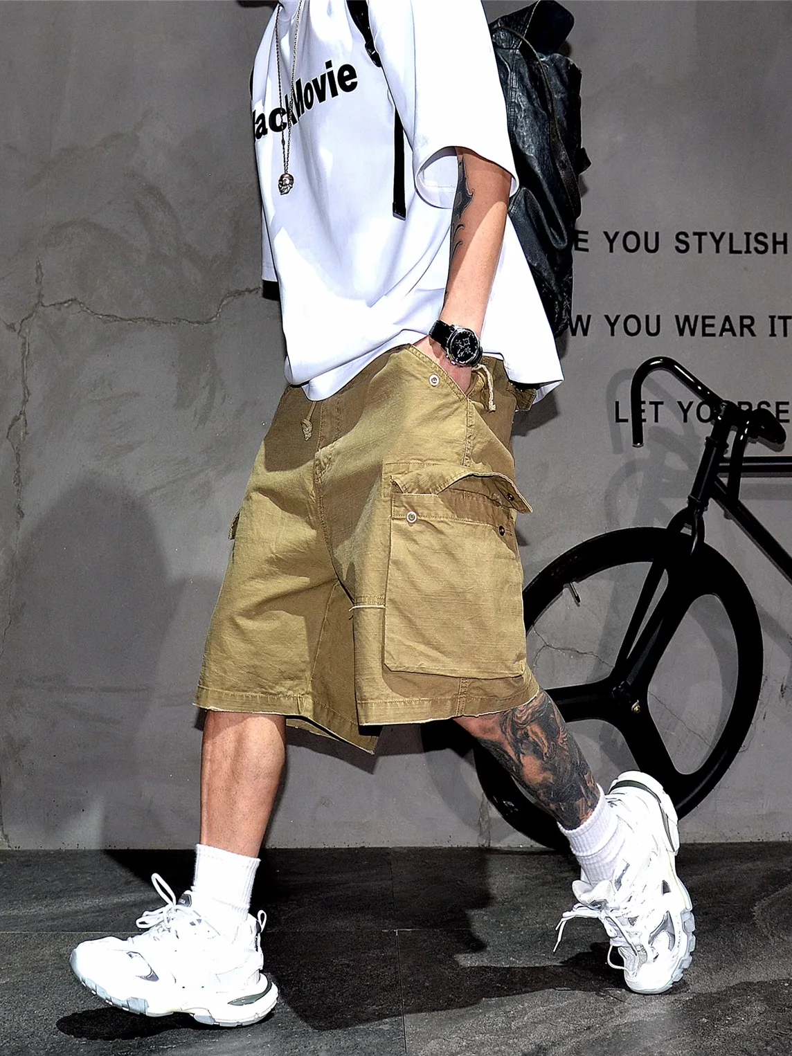 

American Retro Workwear orts Men's Haome Loose Wide Leg Five ket Casual Straight Leg Pants Trendy mid Waist Zipper