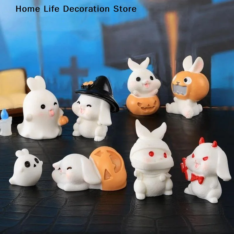 【H】Cute Halloween Themed Mini Rabbit Resin Figurines Adorable Cartoon Durable Texture For Desktop Decor Halloween Party Favor
