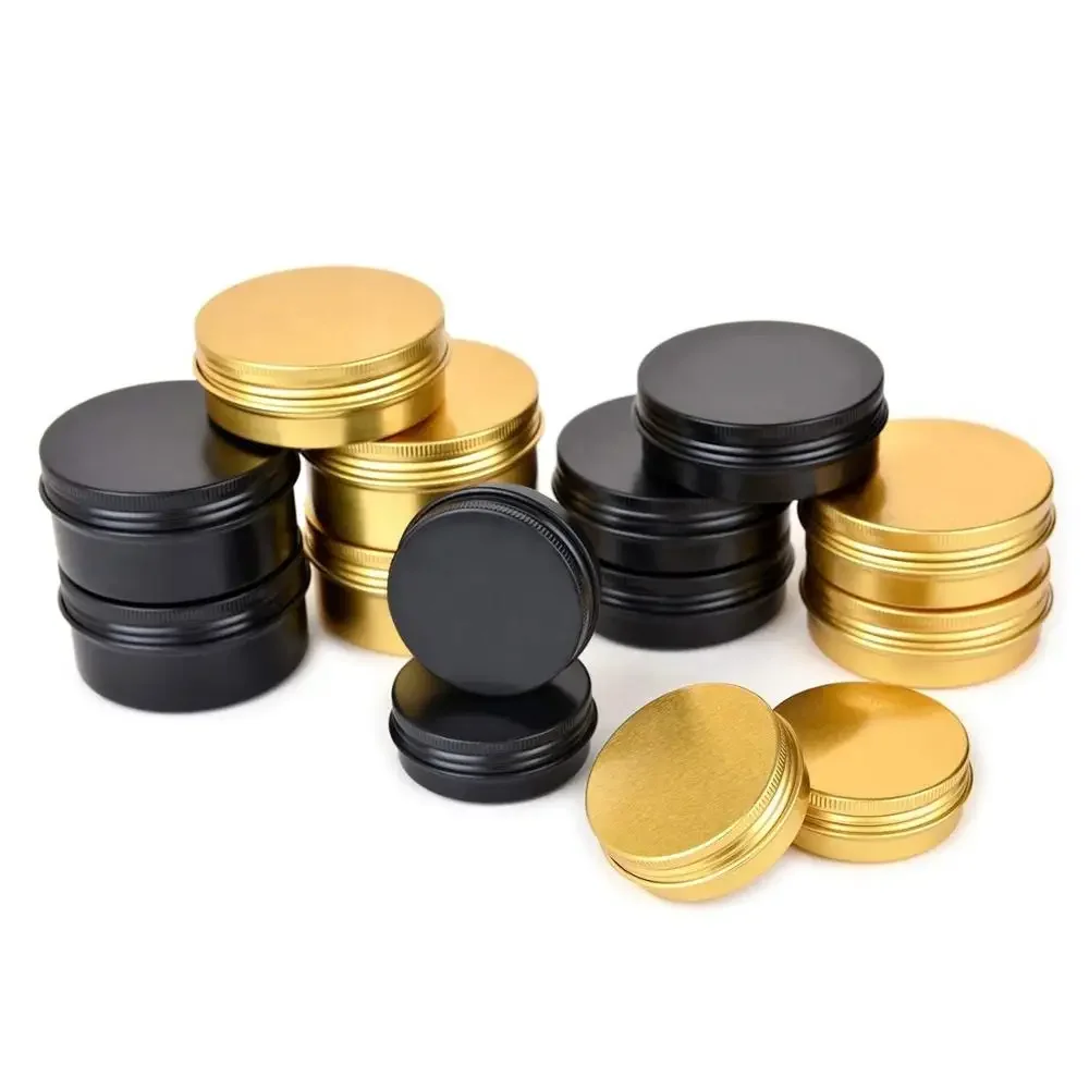 

high quality matte black , gold silver aluminum tin jars empty CBD herb cans ,lip balm Containers Aluminum Jar Tin Can withLids