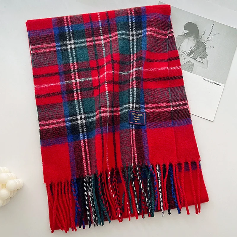 2024 Red Classic Plaid Women Scarf Imitation Cashmere Shawl Winter Thick Warm Neckerchief Foulard Echarpe Wrap Designer Lady