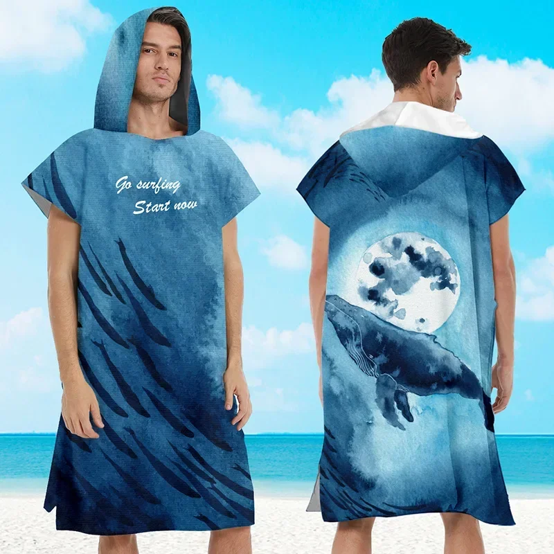 Hot Sale Swimming Towels Adult Hooded Bath Towel Poncho Beach Quick Dry Bathrobe Cape Beach Print Loose Casual Water Sports New