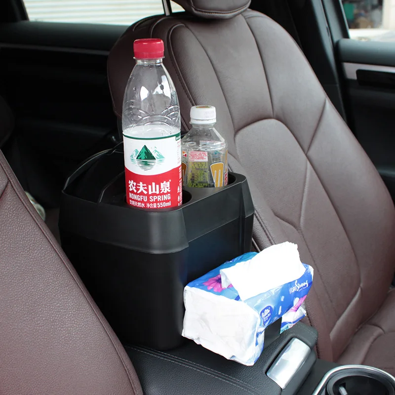 Interior Storage Box with Cup Holder Litter Car Trash Can Large Capacity Car Multi-Function Trash Can Compartment - view 3