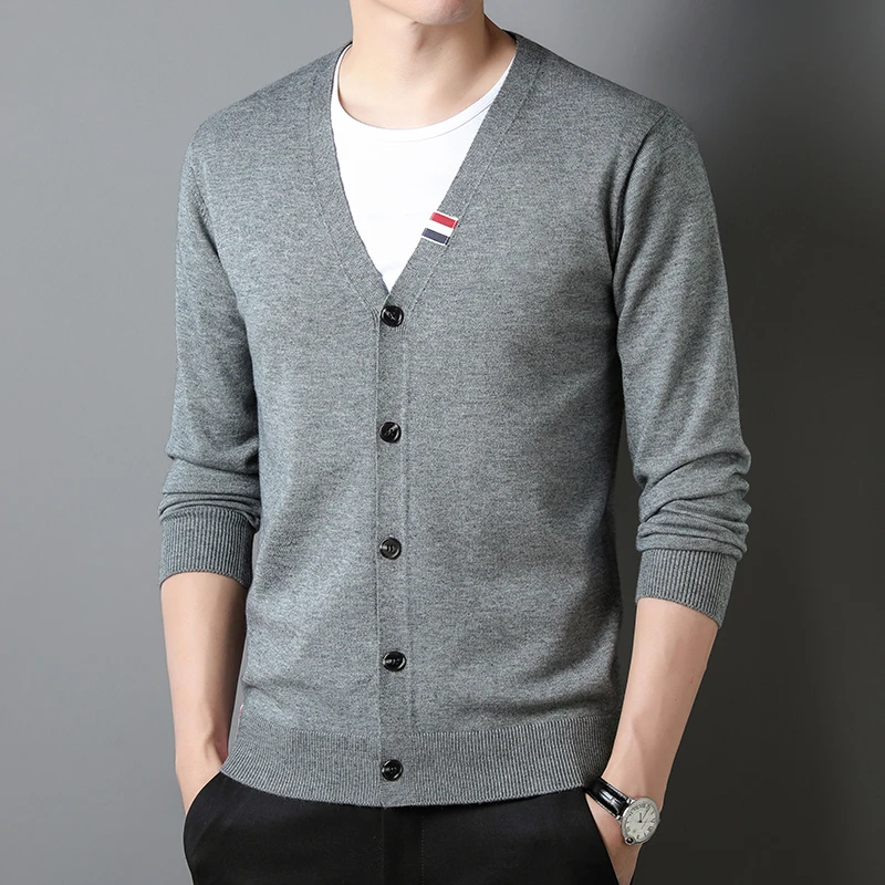 

Осень 2025 г., новый трикотаж, мужской куртка-кардиган, модный универсальный свитер с v-образным вырезом, шаль, топ