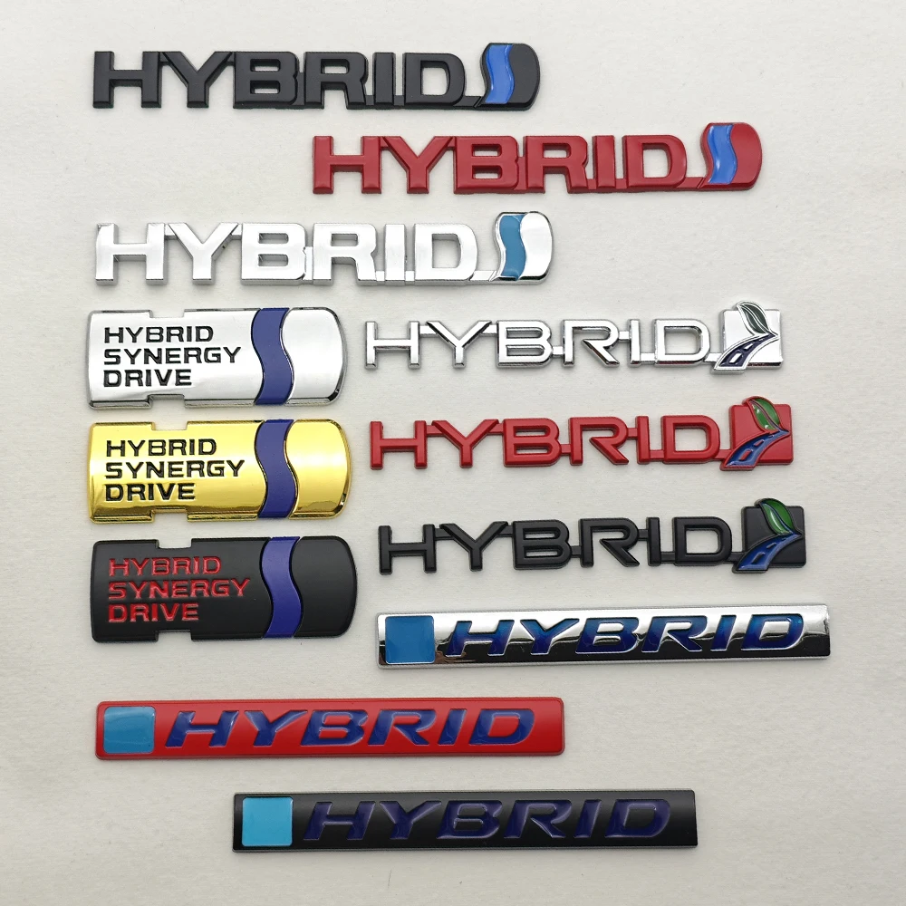 3D Metal Car Badge Letters Logo HYBRID Synergy Drive Emblem Rear Trunk Door Side Fender Sticker Decal Car Accessories For Toyota