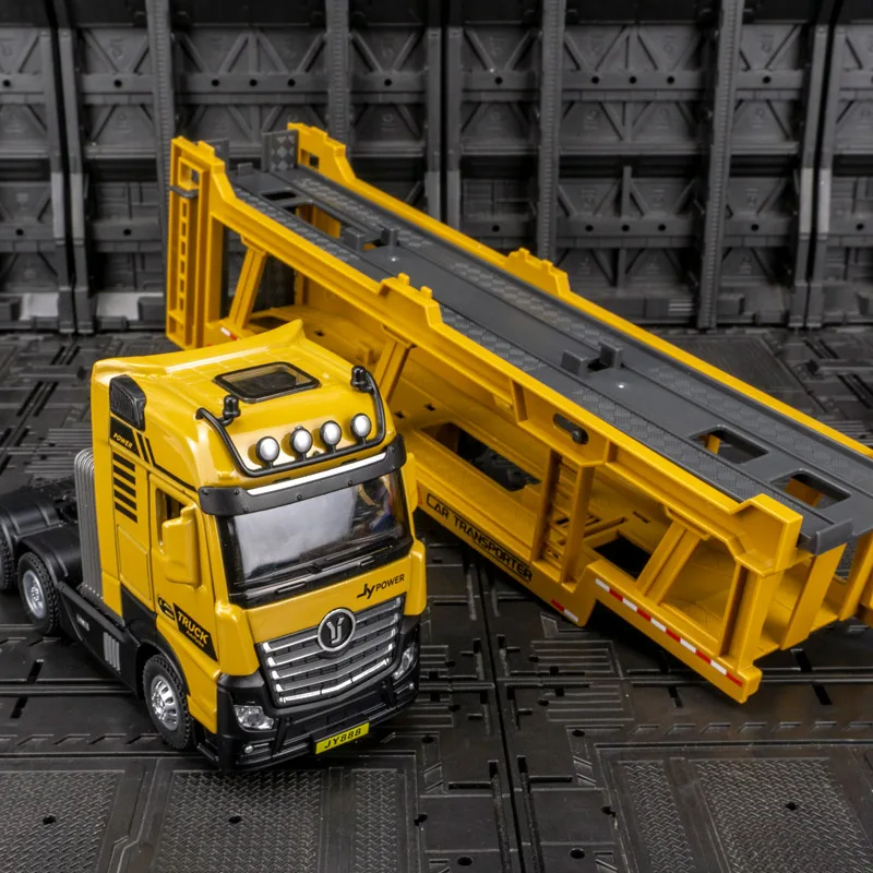 Simulation de véhicule de transport à deux étages 1:50, véhicule d'ingénierie, remorque acousto-optique, véhicule en alliage rétractable, détails riches