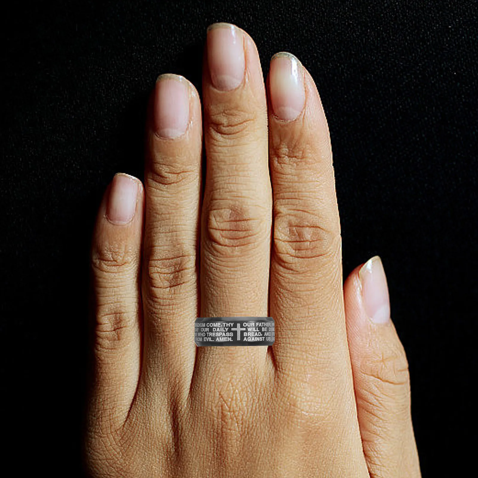 

Christian Rings for Men Titanium Alloy Black Plated Bible Inspirational Blessings Comfortable Wear All Kinds