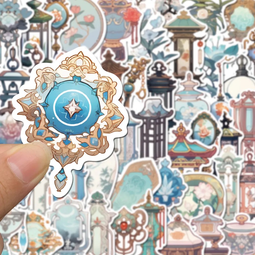 50/10PCS Cartoon Antique Article Sticker Chinese Wind Lantern Elegant Bamboo Screen China-Chic Diary Material Phone Case Sticker