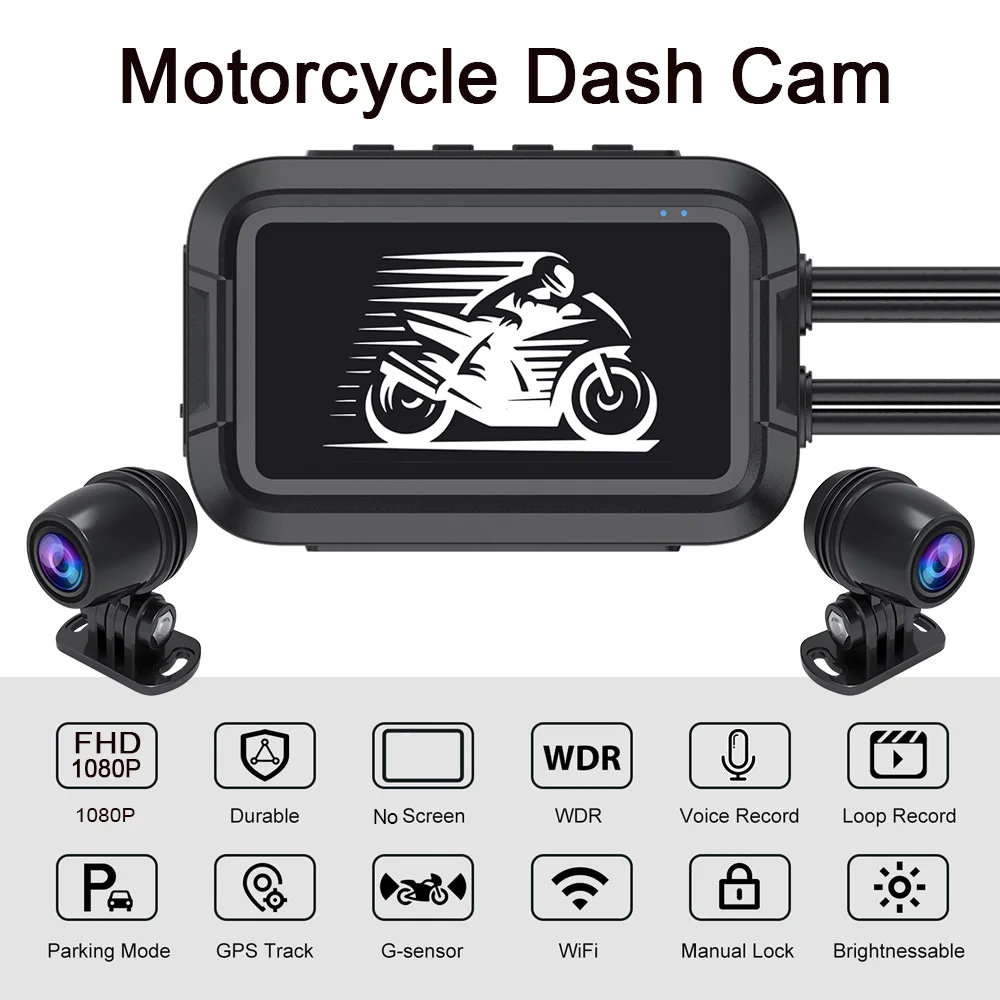 No Screen Full Body Waterproof Motorcycle Camera Recorder Front & Rear Dual 1080P Full HD WiFi GPS Motorcycle DVR Dash Cam Box