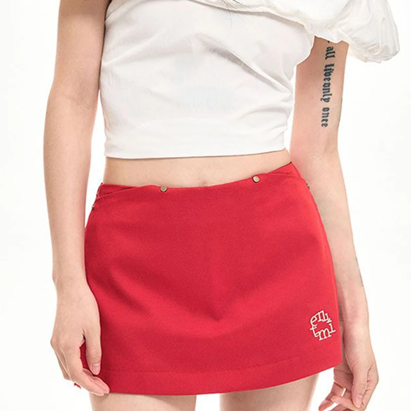 

Korean Style Fashion Sweet High Waist Embroidered Red A-Line Skirt For Women