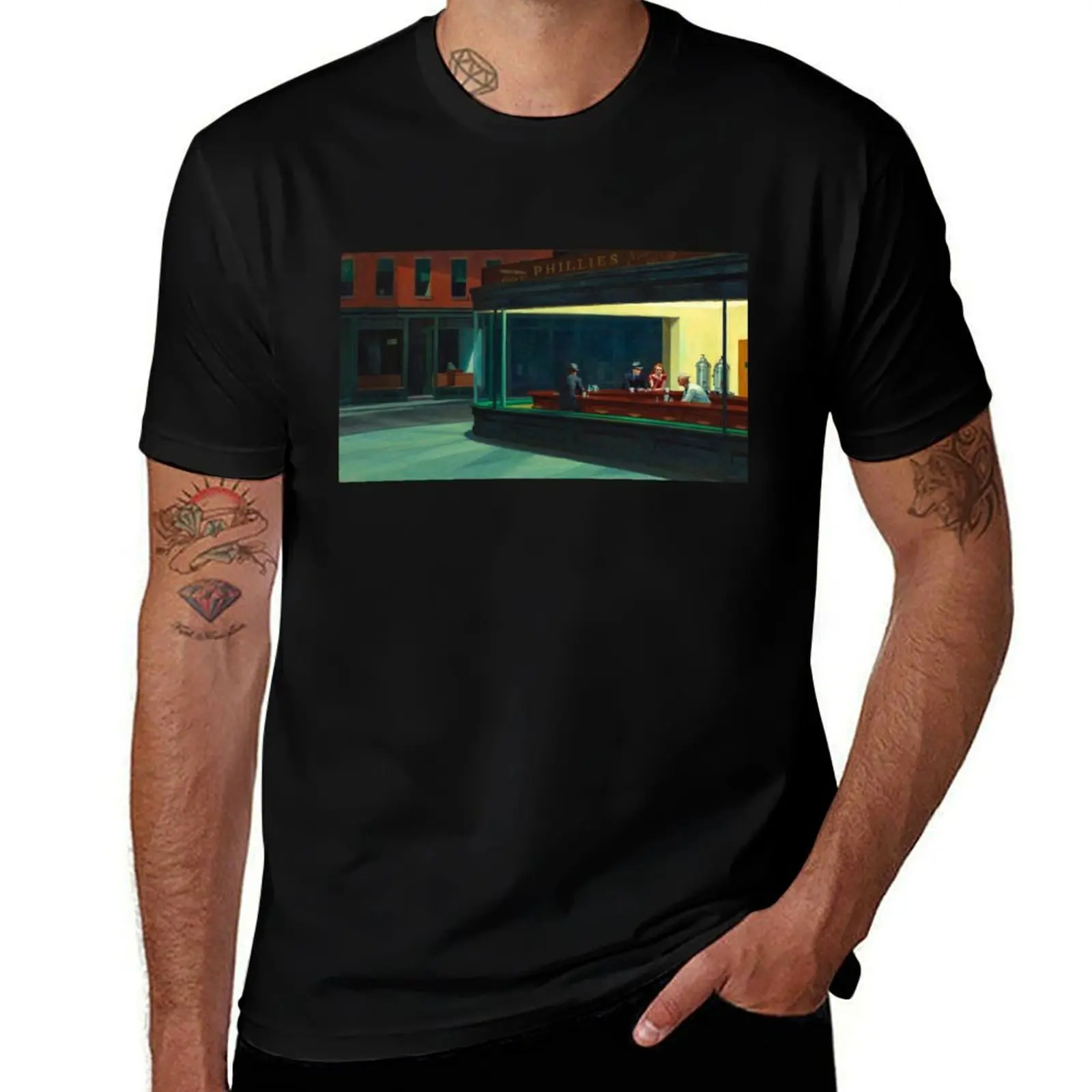 Nighthawks by Edward Hopper T-Shirt Modern Print Casual T-Shirt