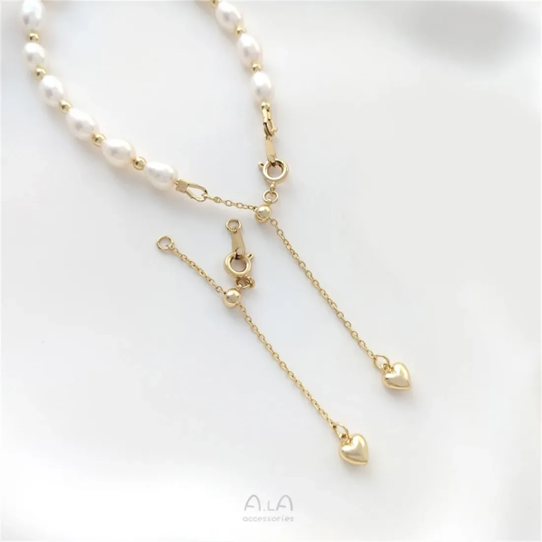 114K Gold-Color Telescopic Adjustable Hanging Pearl Holder Extension Chain Peach Heart Charm Tail Chain DIY Jewelry B785