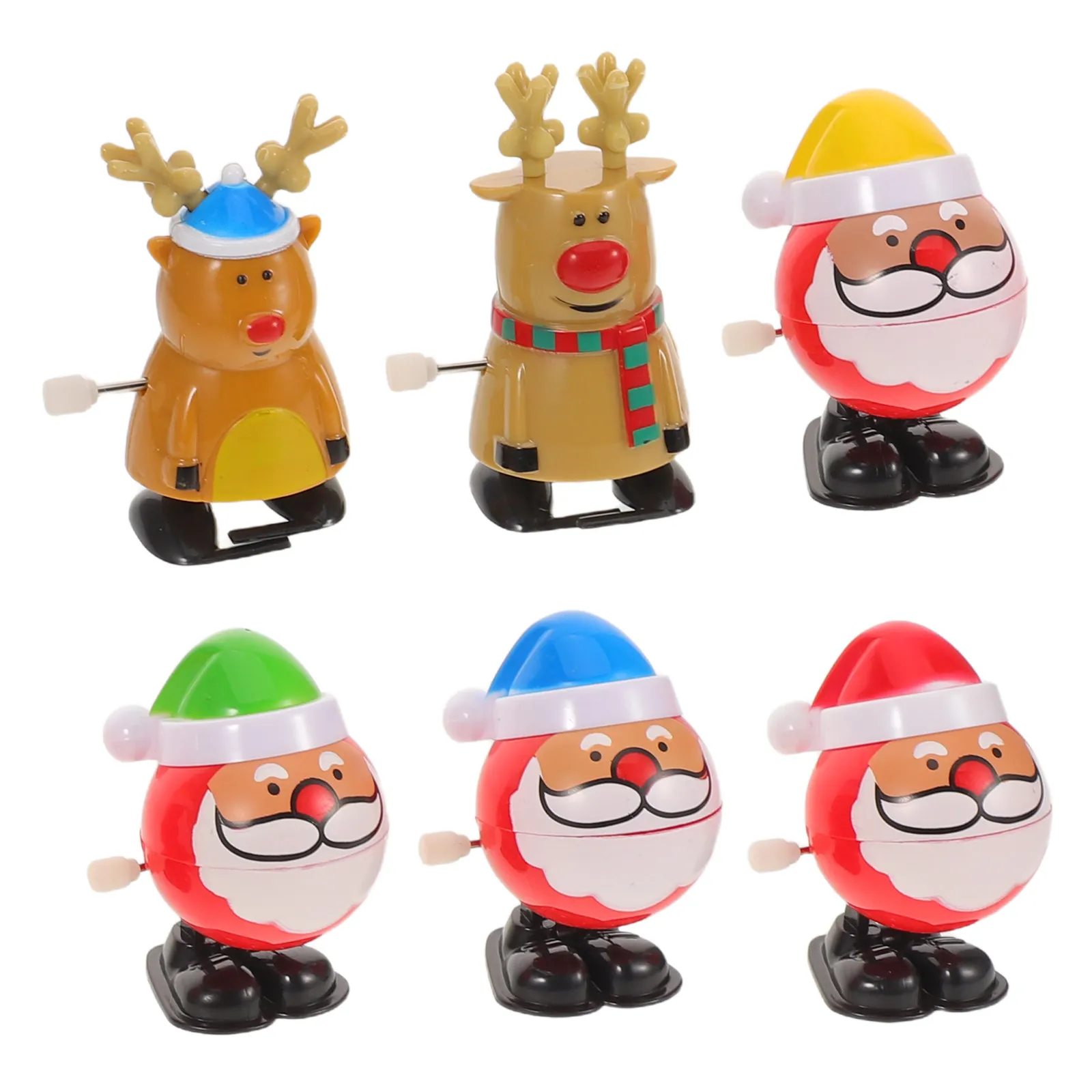 6pcs Wind Up Christmas Reindeer Plaything Clockwork Kids Party Favors Portable Desktop Kit Novelty Walking For