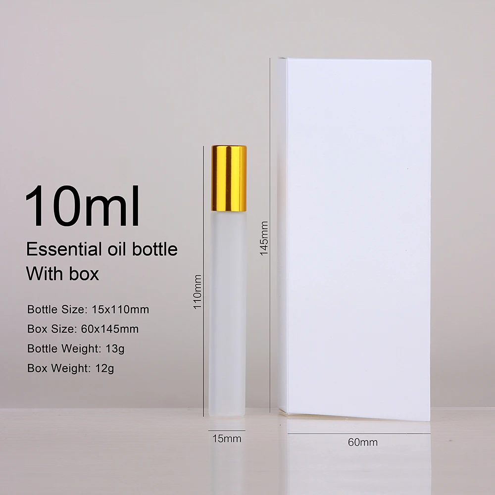 30/50 Pcs/Lot 10ml Essential Oil Bottle With Packaging Box Refillable Perfume Bottle Glass Vials Print LOGO Pay Extra