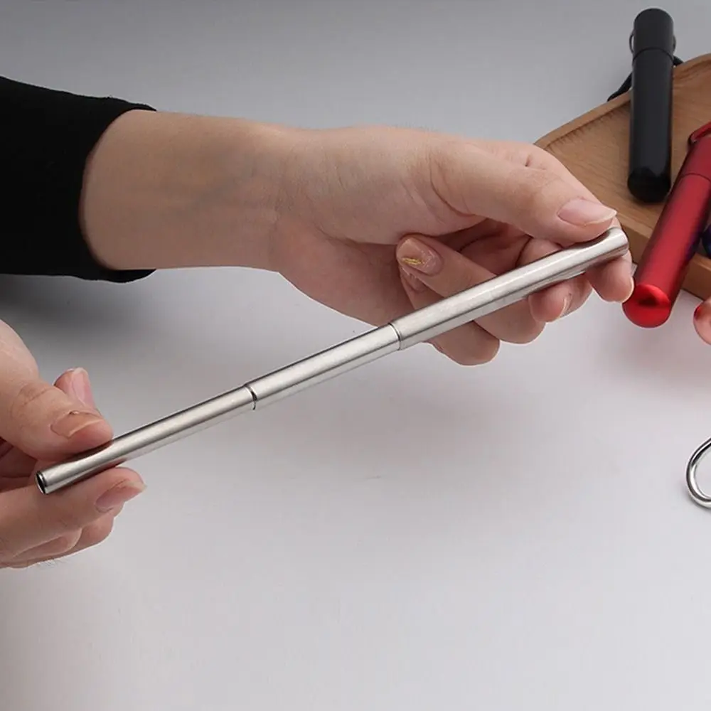 Stainless Steel Reusable Collapsible Straw Portable Retractable Metal Straw with Case with Cleaning Brush Drinking Straw Set