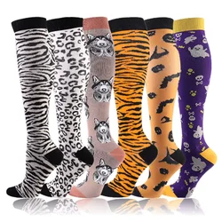 Compression Socks Tiger Pattern Skeleton Halloween Nylon Sports Socks Running Hiking Men Women Varicose Anti Fatigue Long Socks