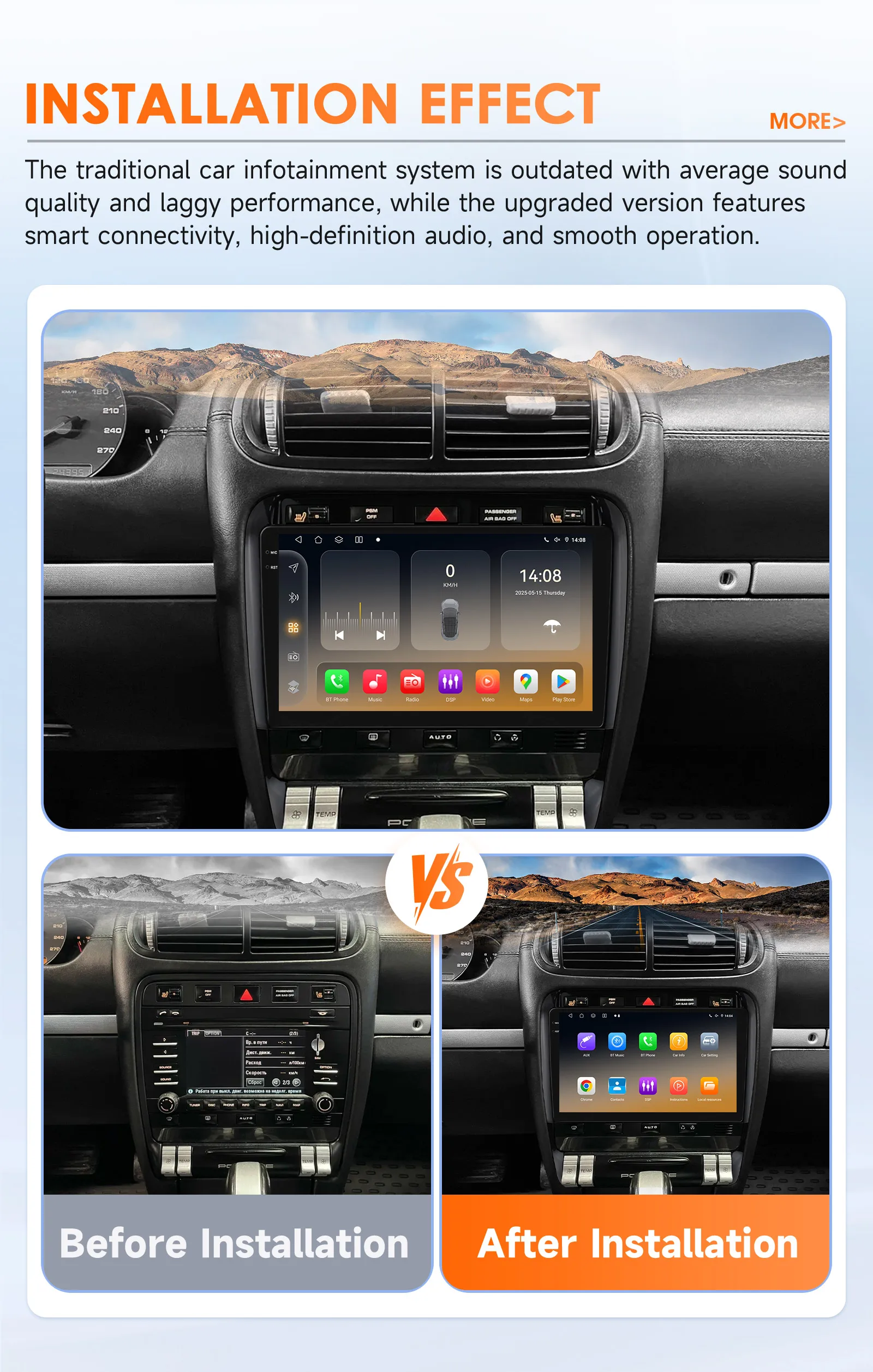 Radio samochodowe Hizpo z Androidem 14 do Porsche Cayenne 1 2002-2010, odtwarzacz multimedialny wideo 2din, nawigacja 4G, Carplay, jednostka główna bez DVD — zdjęcie 4
