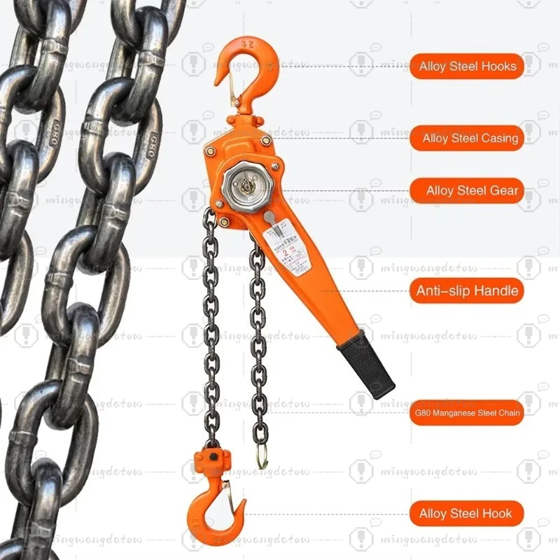 0.75/1.5/2T Pulling Wrench Hoist Manual Manganese Steel Hook Portable Lever Block Inverted Chain Hoist Tightener Traction Crane