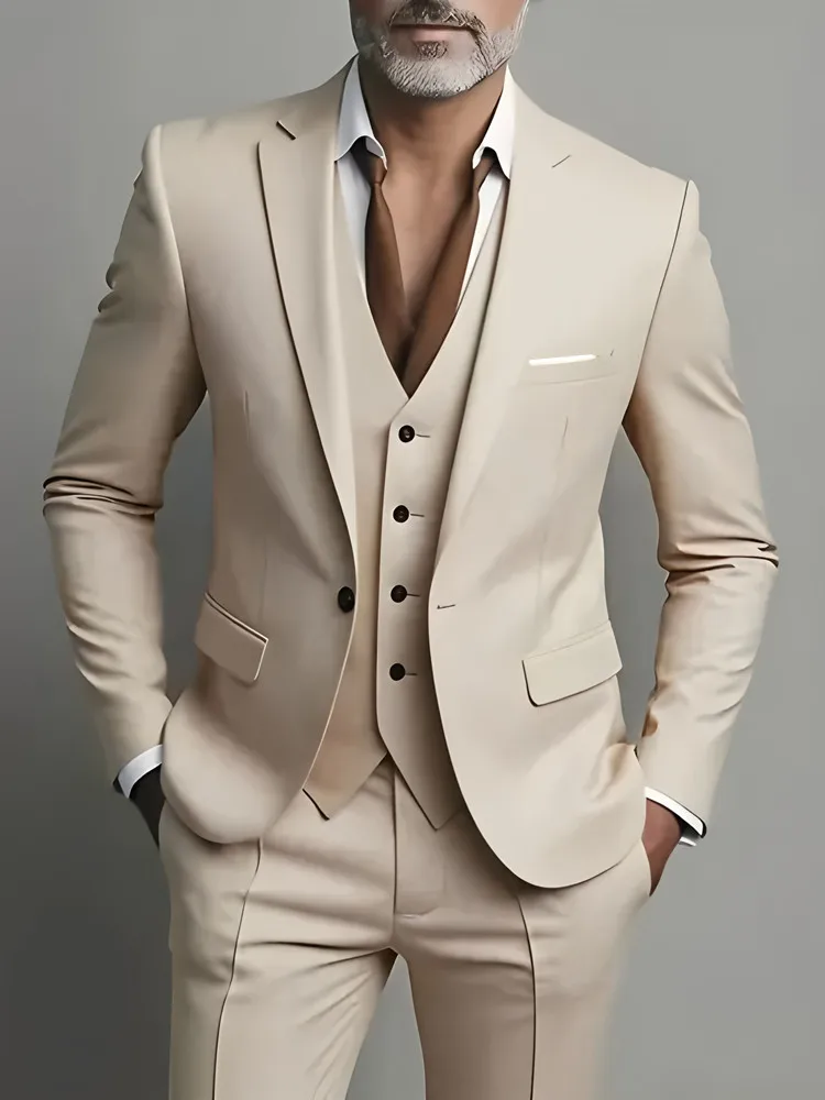 Men'S.Suit 3pcs Set,Jacket And Vest and Trousers, Fashionable Formal Wear, Suitable for Parties, Gatherings And Weddings.