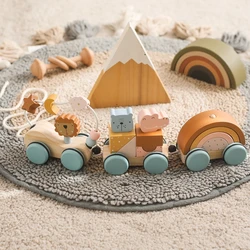 Baby Building Blocks Wooden Toys Cartoon Lion Train Car Montessori Educational Toys Boy Girl Baby 0-12 Months Toys Newborn Gifts