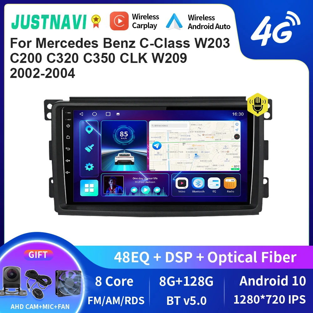 

JUSTNAVI QT10 Android 10,0 автомобильное радио для Mercedes Benz C-Class W203 C200 C320 C350 CLK W209 2002-2004 плеер DSP