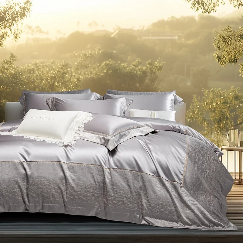 Svetanya Silk Cotton Jacquard Bedding Sets Bed Linens Sheet Pillowcase Blanket Cover King Queen Europe Size