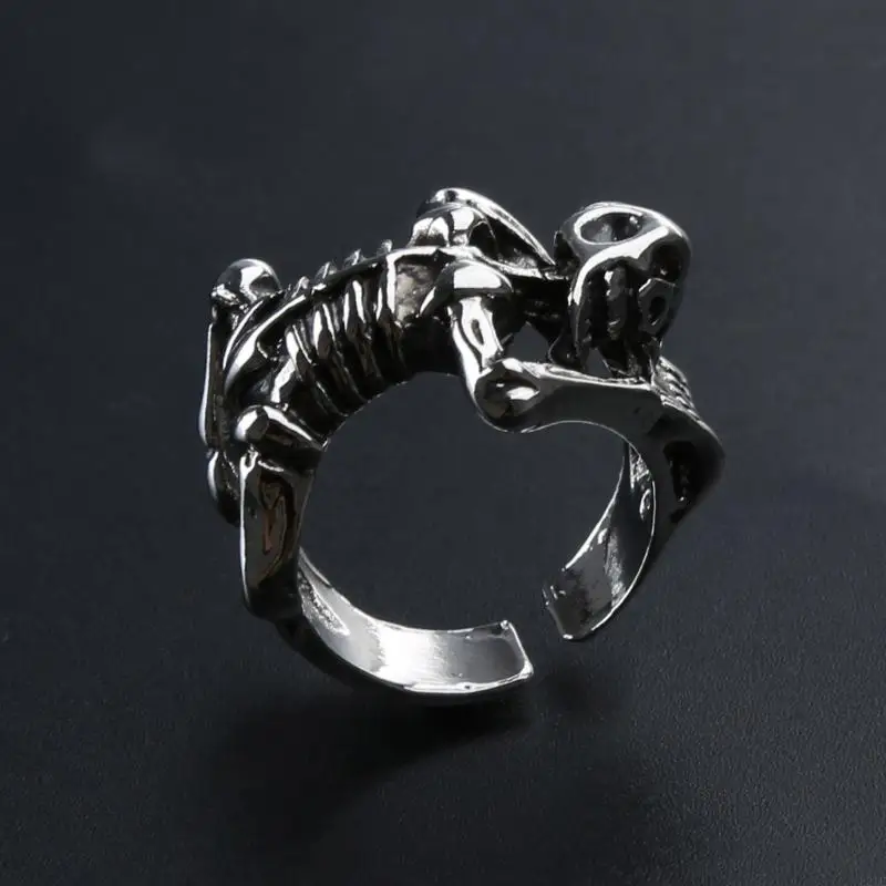 L21E Retro Punkringe Gothic Legierte -Ringe, verstellbare Ringe Skelettschädelringe