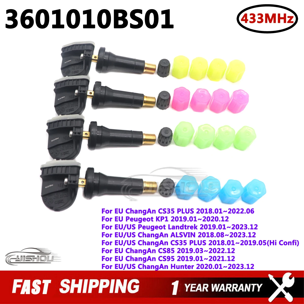 

3601010BS01 Tire Pressure Sensor For ChangAn CS35 Plus Hunter ALSVIN 2018/8-2023 CS85 CS95 Peugeot KP1 With Luminous Tire Caps