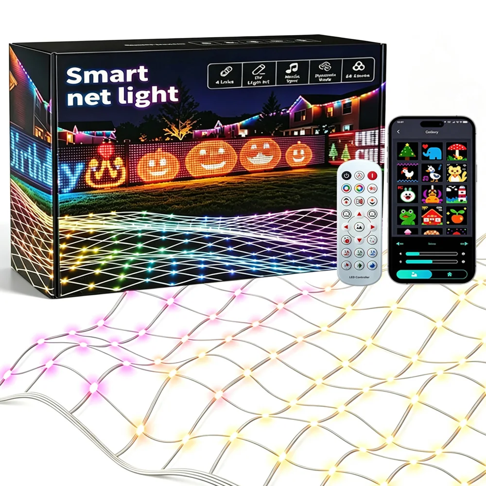 Outdoor Smart Net Lights,256/1536 LEDs Color Changing Waterproof Bush Net Christmas Lights,Mesh Lights for Bushes Patio Decor