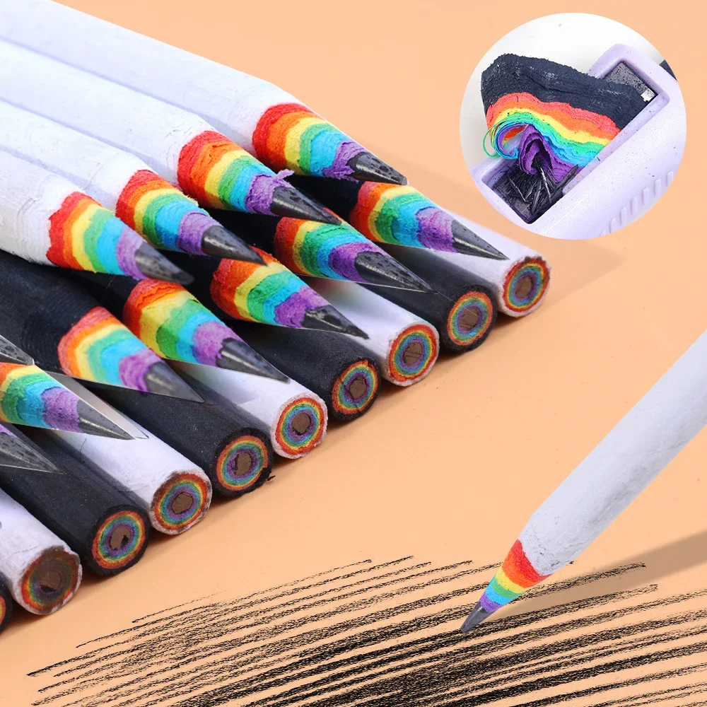 Rainbow Paper Pencils Children's Writing And Painting HB Professional Art Sketch Comic Pen Office School Supplies Stationary