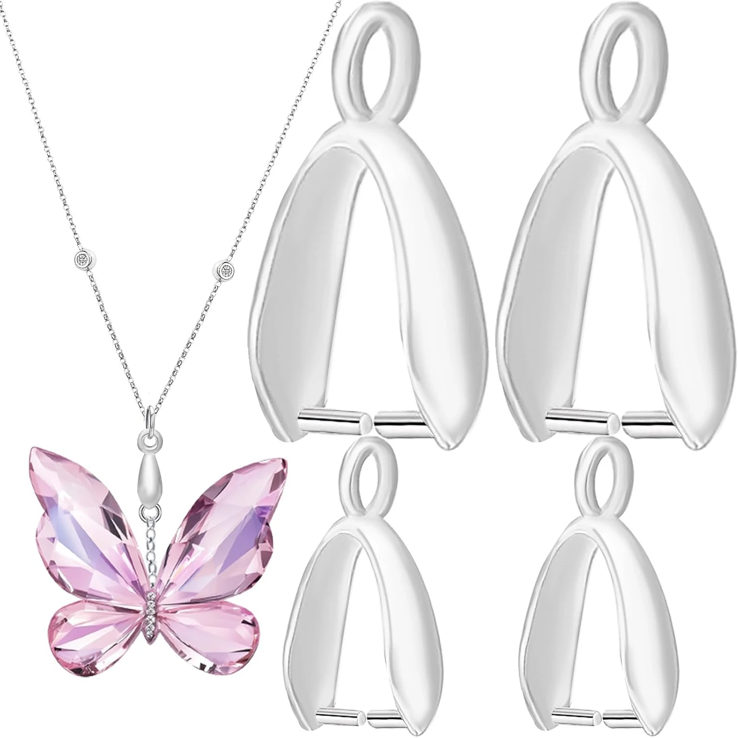 

4pcs 925 Sterling Silver Pinch Bail Pendant Clasps Dangle Charm Bead Pinch Clip Bails Connectors with Open Loop Accessories
