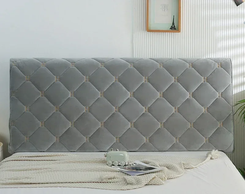 Thicken Luxury Velvet Quilted Headboard Cover Solid Color High Grade All-inclusive Bedside Cover Soft Plush Bed Head Cover