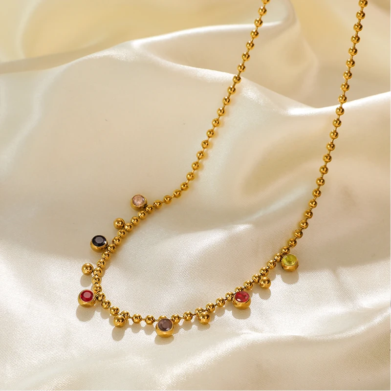 EILIECK 316L Stainless Steel Colorful Zircon Pearl Pendant Necklace For Women Girl Fashion Waterproof Neck Chain Jewelry Gift