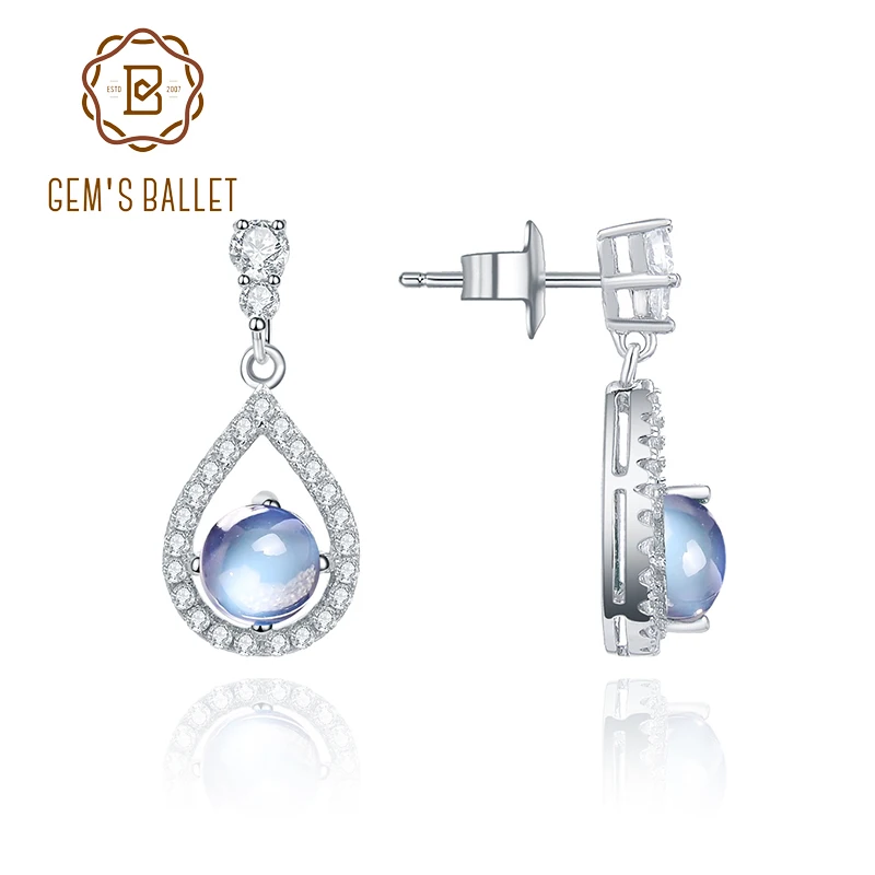 

GEM'S BALLET Natural Gemstone “Lover's Stone” Milky Blue Moonstone Drop Earring in 925 Sterling Silver Women Wedding Jewelry