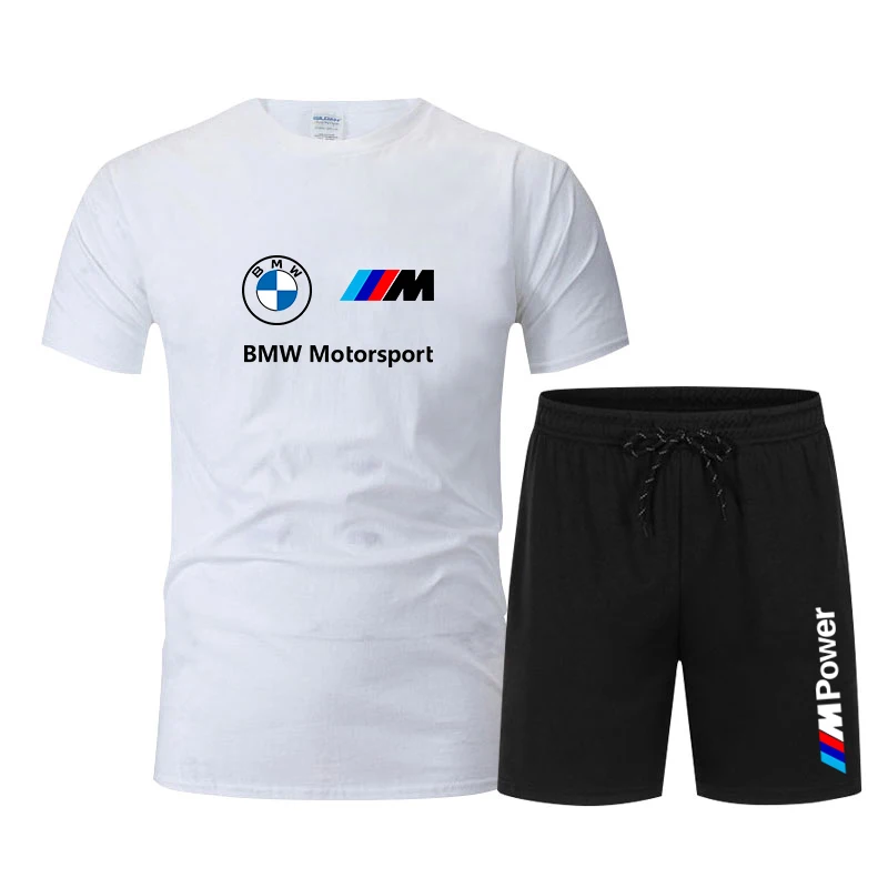 BMW Merk Logo Gedrukt Moto liefhebbers korte mouw Mode Mannen set casual turn Tees shirt + shorts Lente zomer Buiten set's