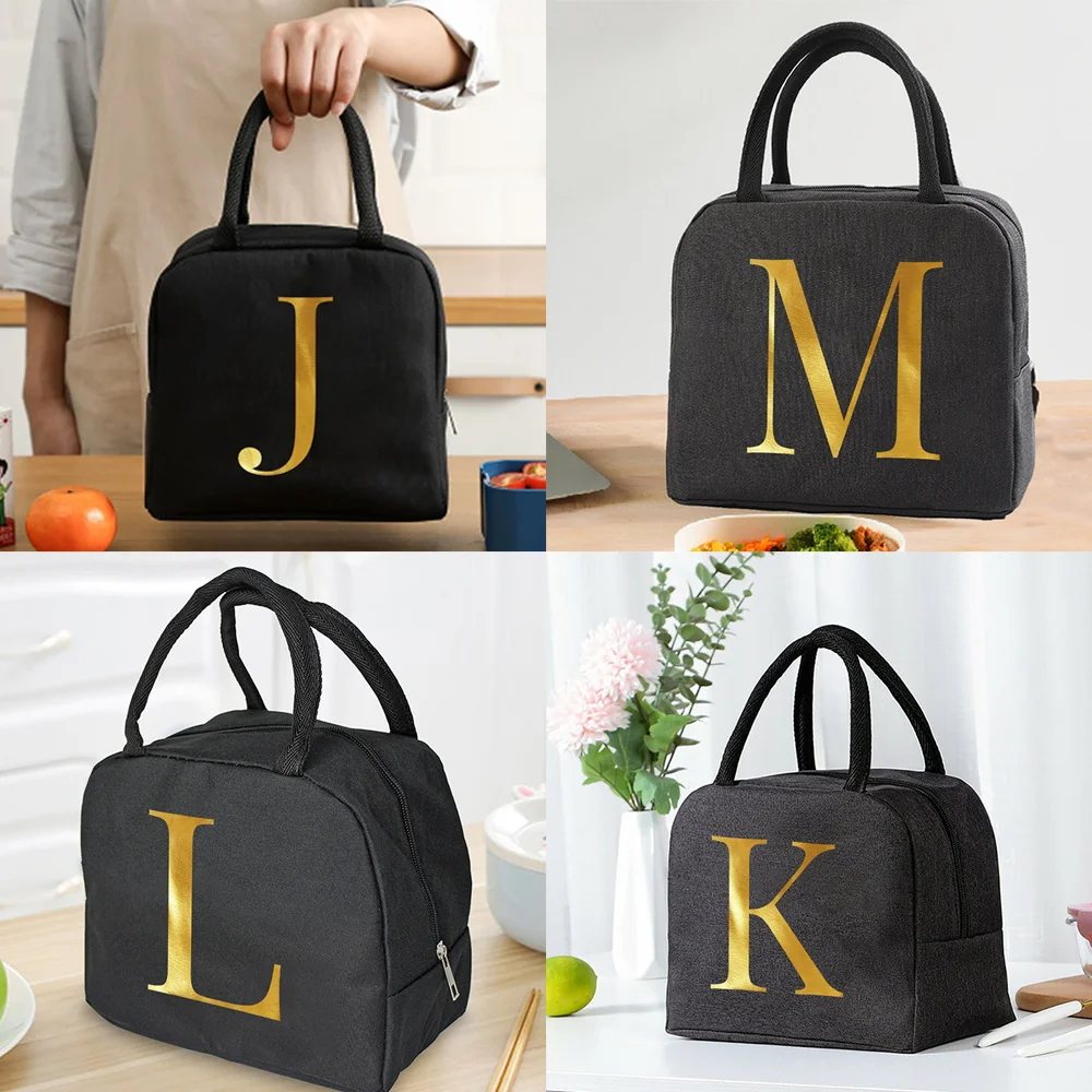 Lunch Bag Unisex Thermal Insulated Kids Lunch Box Handbag  Food Picnic for Work Cooler Storage Bags  Letter Initials Series