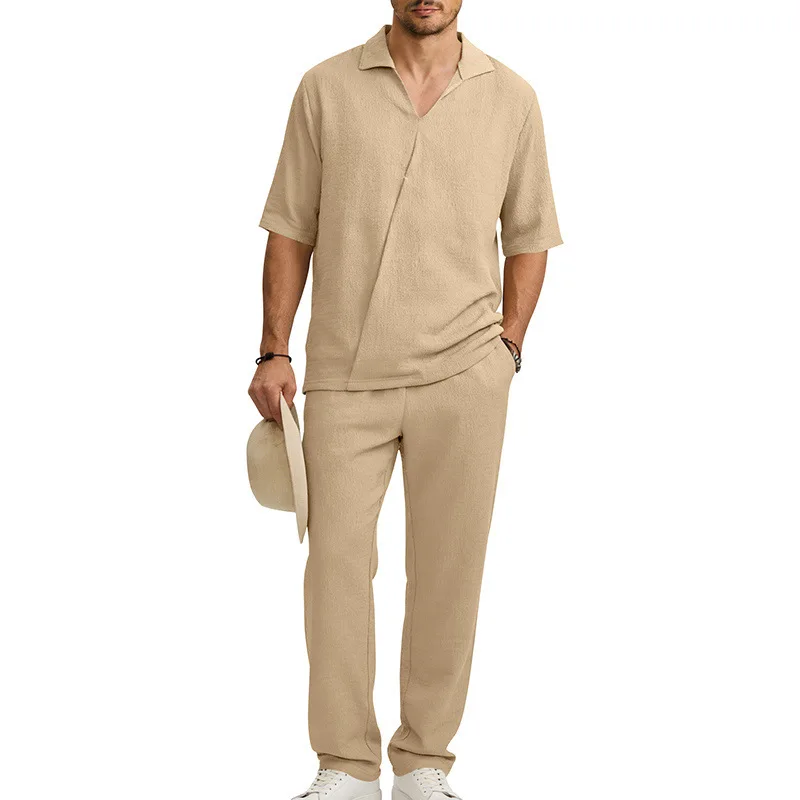 

Men's Two Piece Outfit Short Sleeve Shirt and Long Pants Set Casual