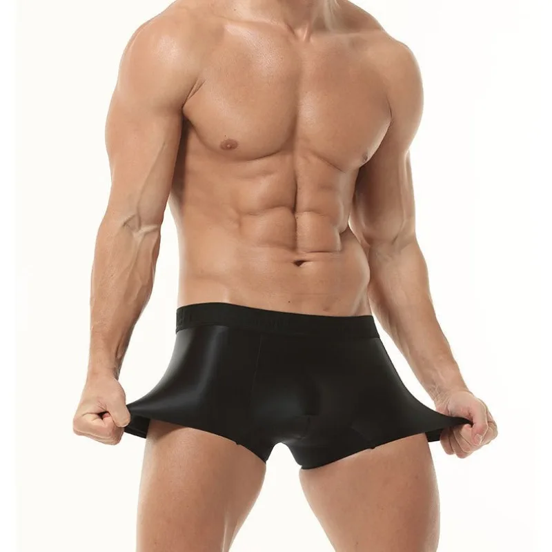 Men Sexy Breathable Mesh Underwear Flash Erotic  Ice Silk Satin Light Luxury Shiny Cooling Comfort Boxer Briefs Daily Wear