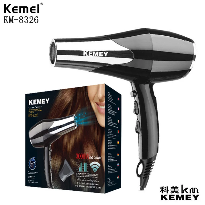 Kemei KM-8326 Professional Salon Negative Oxygen Ion Constant Temperature Hair Salon Home Hair Dryer  Secador De Cabelo Sem Fio