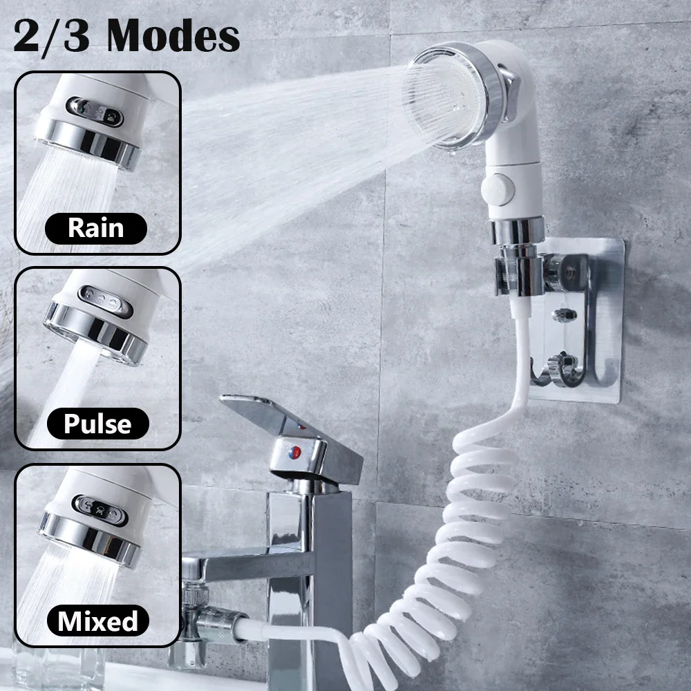 2 or 3 Mode Adjustable Washbasin Faucet External Shower Basin Head Wash Hair Handheld Telescopic Portable Faucet Shower Head Set