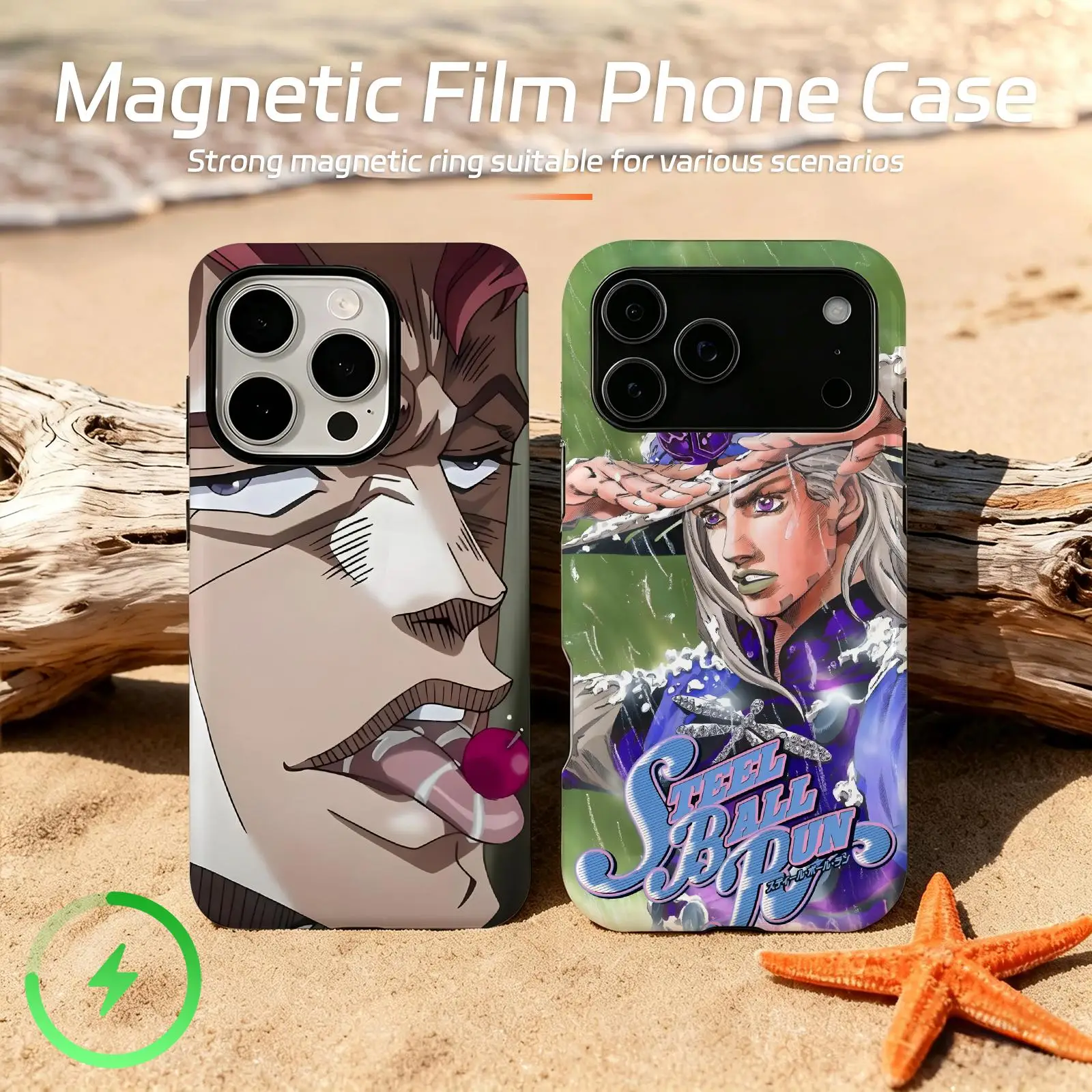 Funda para Teléfono HOT JOJO Steel Ball Run para iPhone 17 16 16e 15 14 13 12 Plus Pro Max, Funda Brillante con Película Magnética