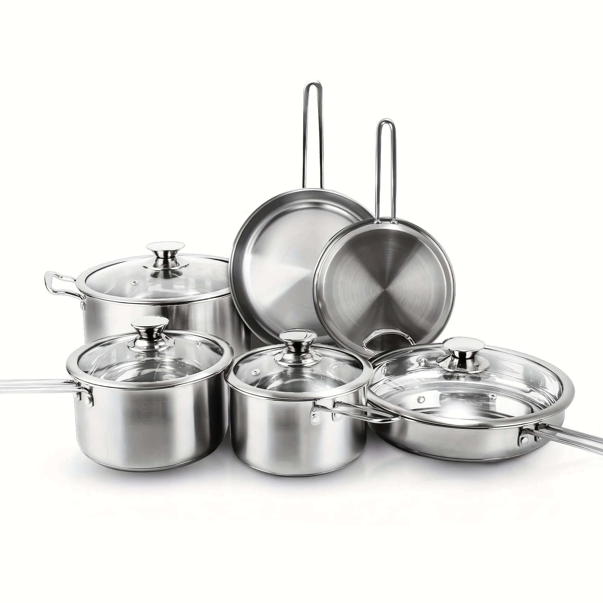 

10 Pieces Stainless Steel Pots And Pans Set, Kitchen Cookware Sets, Induction Cooking Set Compatible With All Stovetops