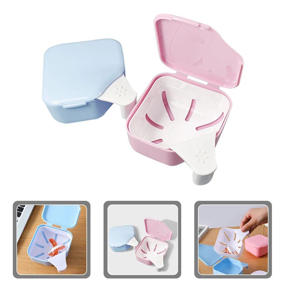 

2Pcs Retainer Cleaning Case Compact Denture Protector Case for Women Men Small Portable False Teeth Holder Travel Dental