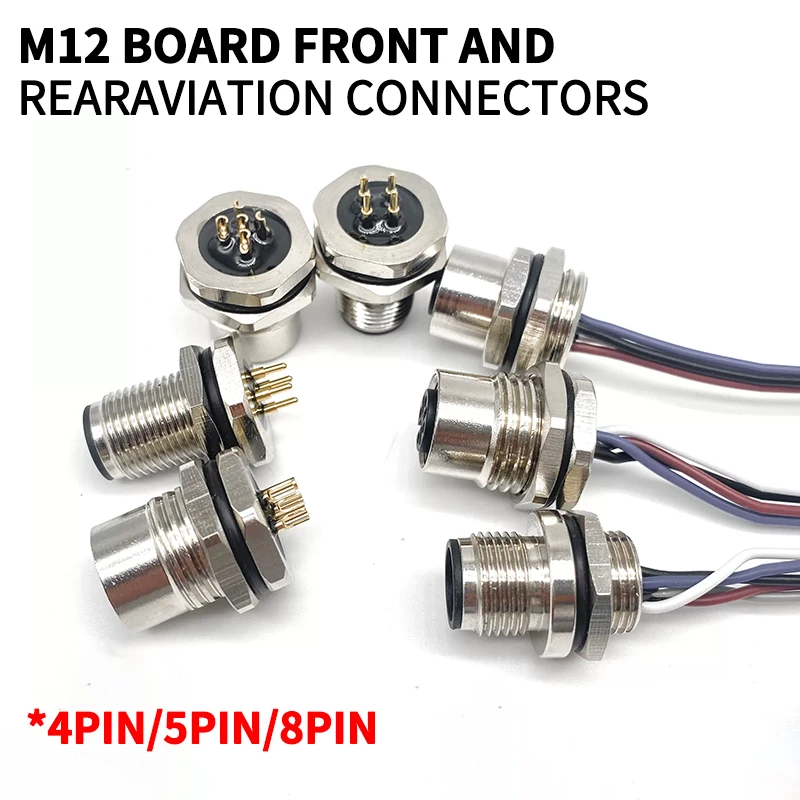 

M12 male and female socket 4 5 8 pins weld IP67/68 Install front/rear panel waterproof circular connectors